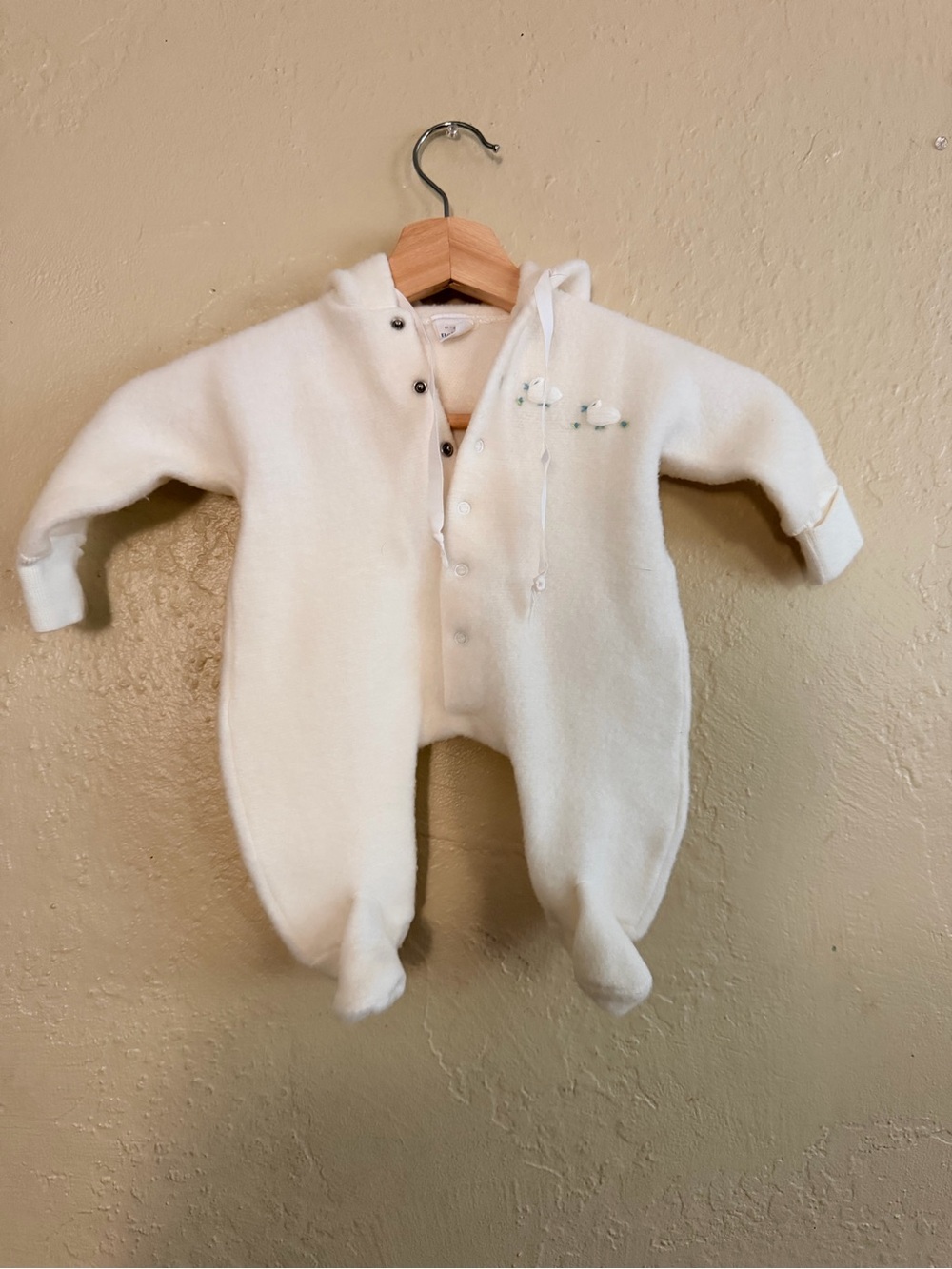 Soft Cream Hooded Baby Footed One-Piece